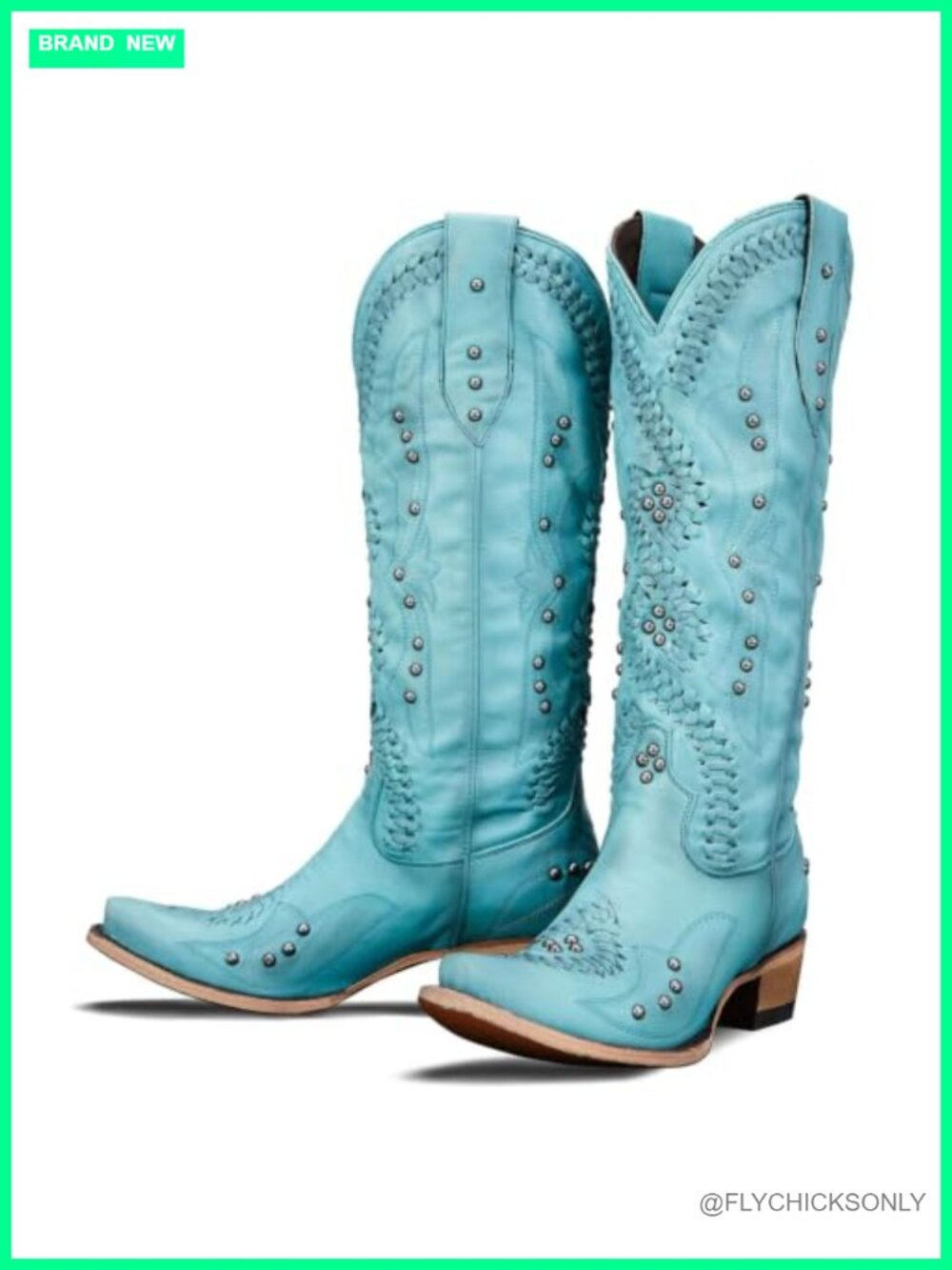 Knee-High Western Cowboy Boots Faux Leather Pointed Toe Chunky Heel